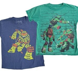 Lot Set of 2 Nickelodeon Sm Green & Blue Teenage Mutant Ninja Turtles Tee Shirt